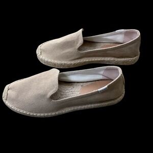 Soludos Canvas Smoking Slipper Shoes Espadrille Flats Tan Beige Womens Size 10
